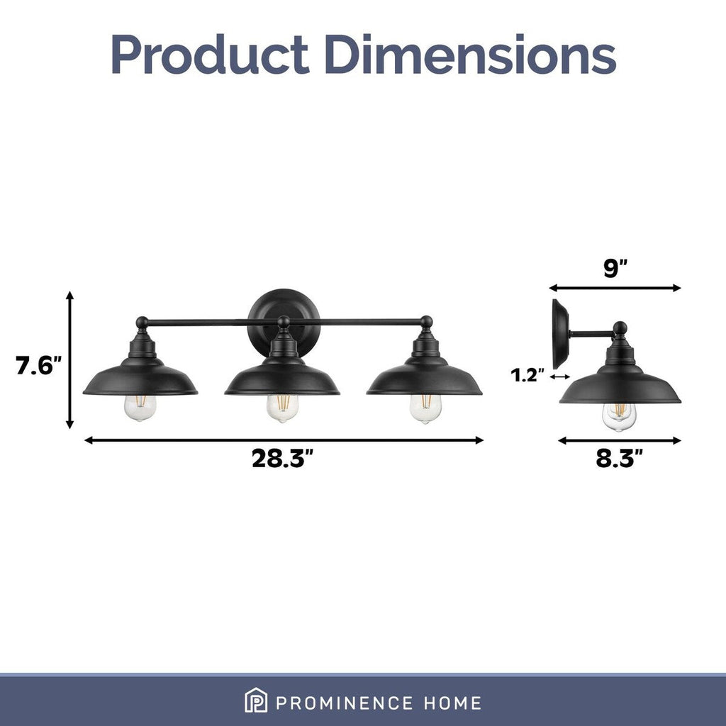 Prominence Home Lyndan, Luminaire d'intérieur pour meuble-lavabo et salle de bain, finitions noir mat et nickel brossé - 3 lumières