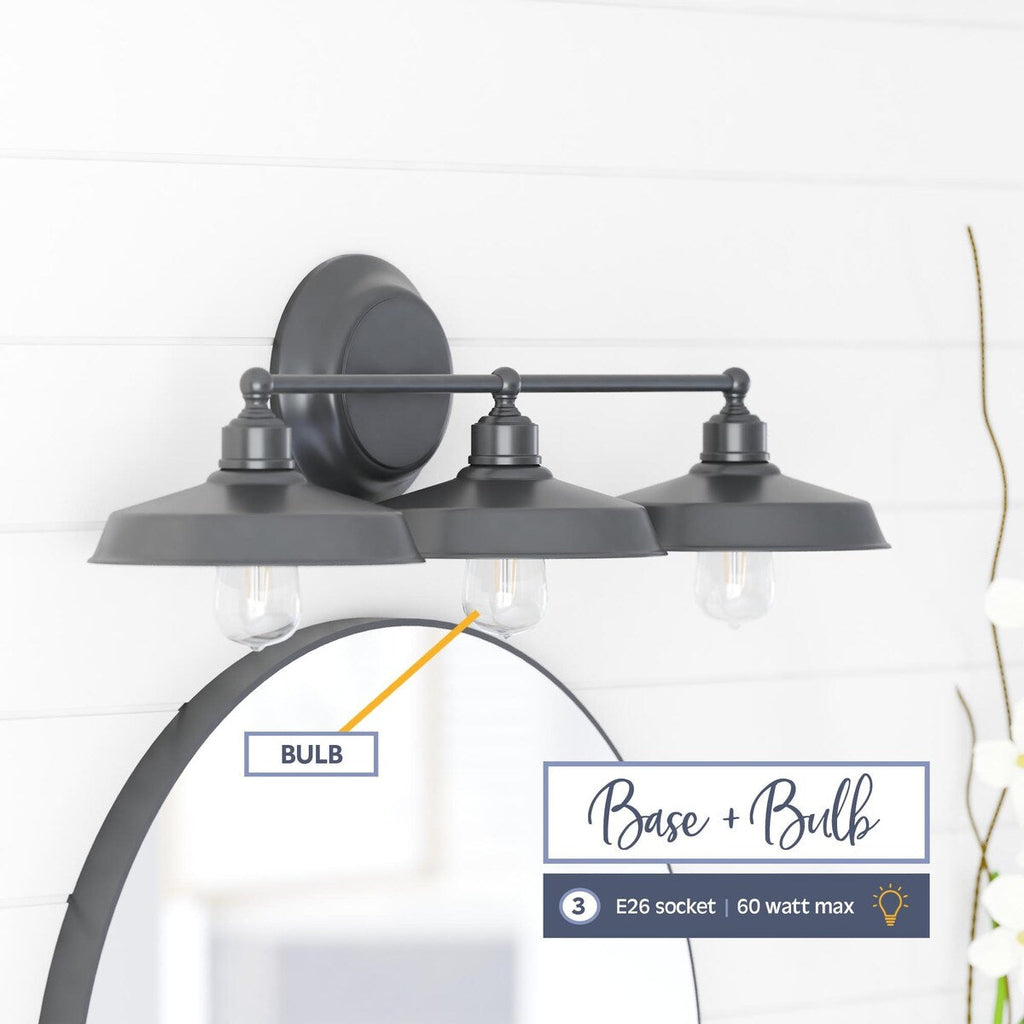 Prominence Home Lyndan, Luminaire d'intérieur pour meuble-lavabo et salle de bain, finitions noir mat et nickel brossé - 3 lumières