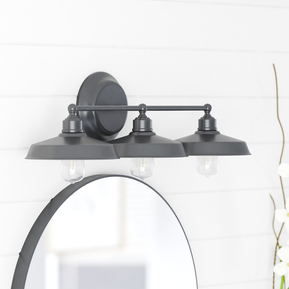 Prominence Home Lyndan, Luminaire d'intérieur pour meuble-lavabo et salle de bain, finitions noir mat et nickel brossé - 3 lumières