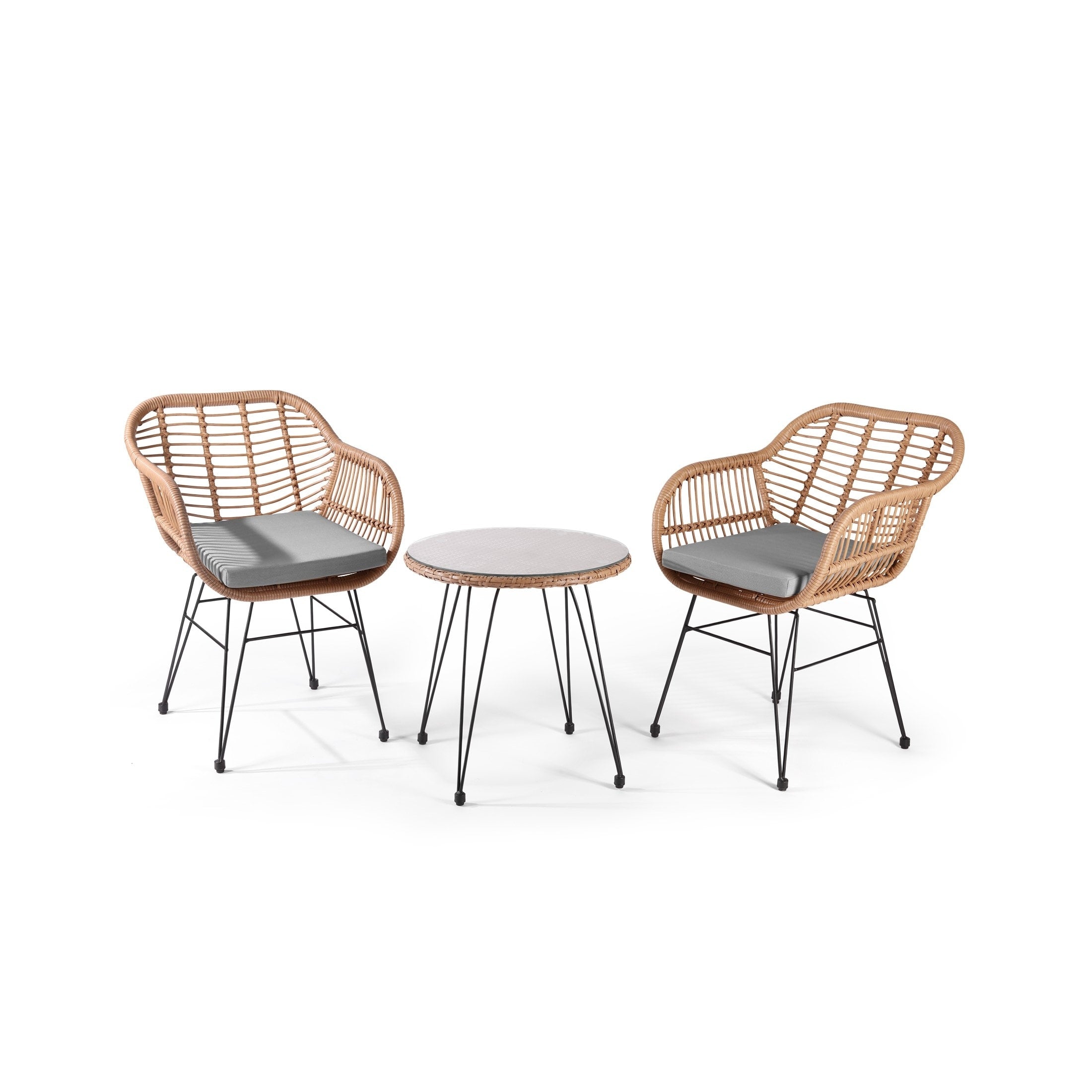 Ensemble bistrot d'extérieur Crescent 3 pièces en osier avec coussins