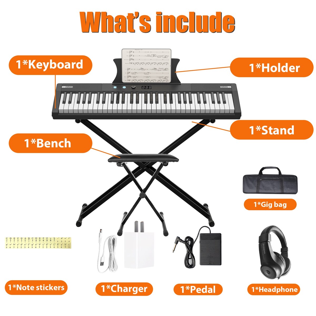 Piano électrique portable semi-lesté à 61 touches