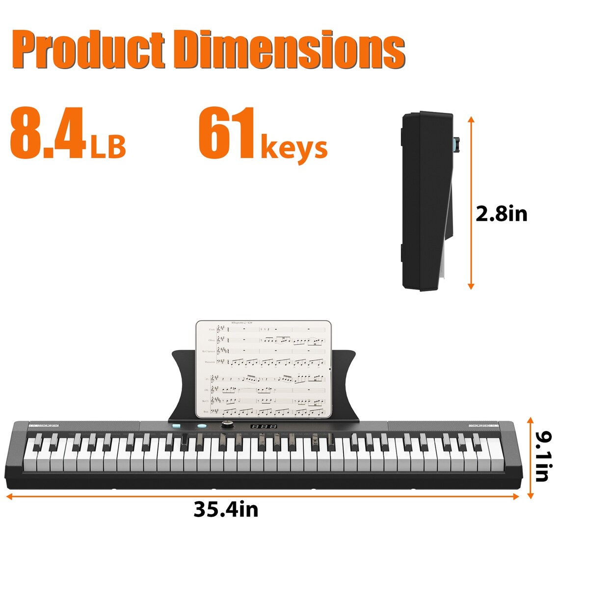 Piano électrique portable semi-lesté à 61 touches