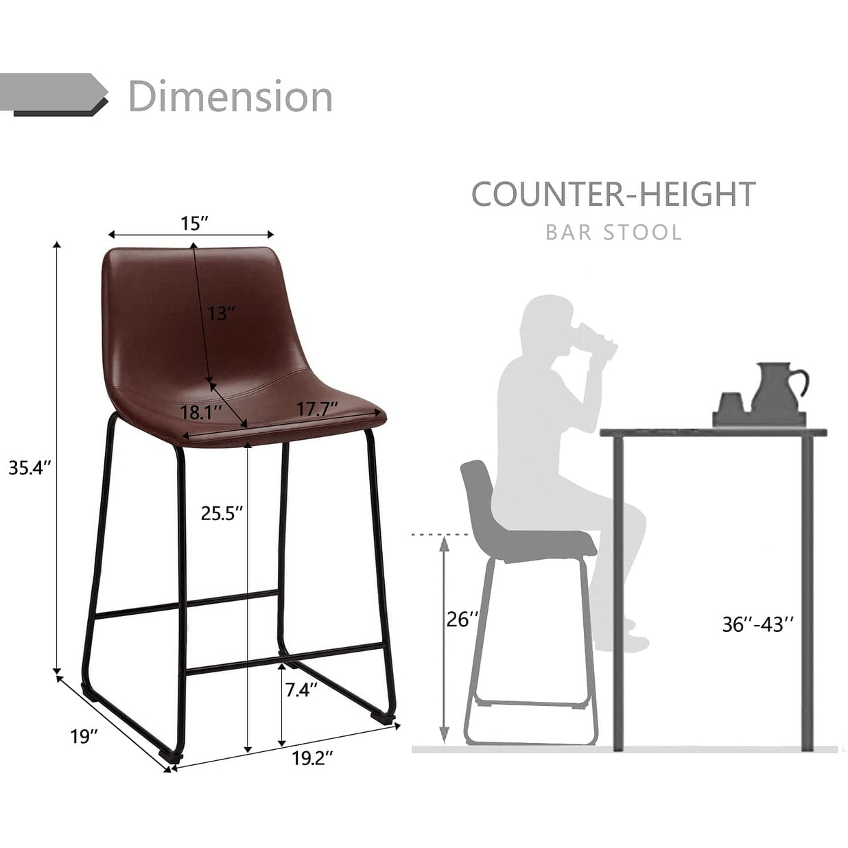Tabourets de bar Bossin 18/26/30 pouces, tabourets de bar à hauteur de comptoir avec dossier, tabourets modernes en cuir PU, chaise de salle à manger avec repose-pieds