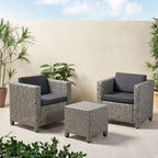 Ensemble de salon de jardin 3 pièces en osier avec coussins Puerta par Christopher Knight Home
