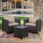Ensemble de salon de jardin 3 pièces en osier avec coussins Puerta par Christopher Knight Home