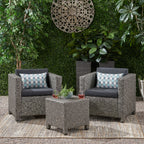Ensemble de salon de jardin 3 pièces en osier avec coussins Puerta par Christopher Knight Home