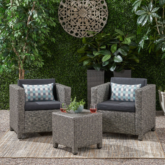Ensemble de salon de jardin 3 pièces en osier avec coussins Puerta par Christopher Knight Home