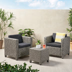 Ensemble de salon de jardin 3 pièces en osier avec coussins Puerta par Christopher Knight Home