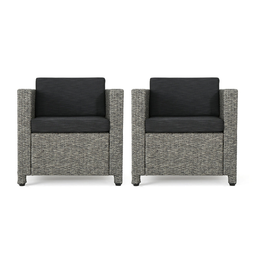 Fauteuil club d'extérieur Puerta en osier avec coussins (lot de 2) par Christopher Knight Home