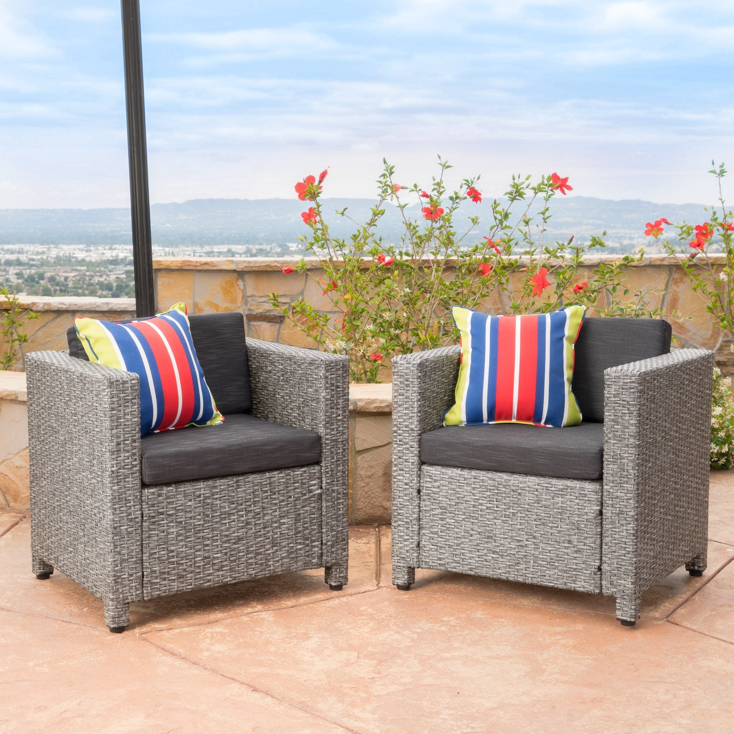 Fauteuil club d'extérieur Puerta en osier avec coussins (lot de 2) par Christopher Knight Home