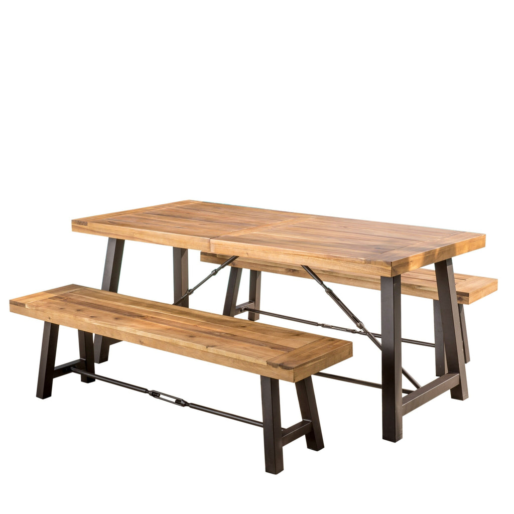 Ensemble de salle à manger de pique-nique 3 pièces en bois d'acacia Puerto par Christopher Knight Home
