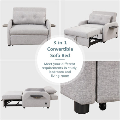 Canapé-lit gigogne 3 en 1 avec table à 2 ailes et chargeur USB pour salon et salle de loisirs