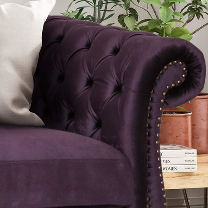 Canapé 3 places Chesterfield violet capitonné avec têtes de clous