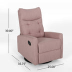 Fauteuil inclinable pivotant avec dossier relevable, tissu capitonné rose poudré