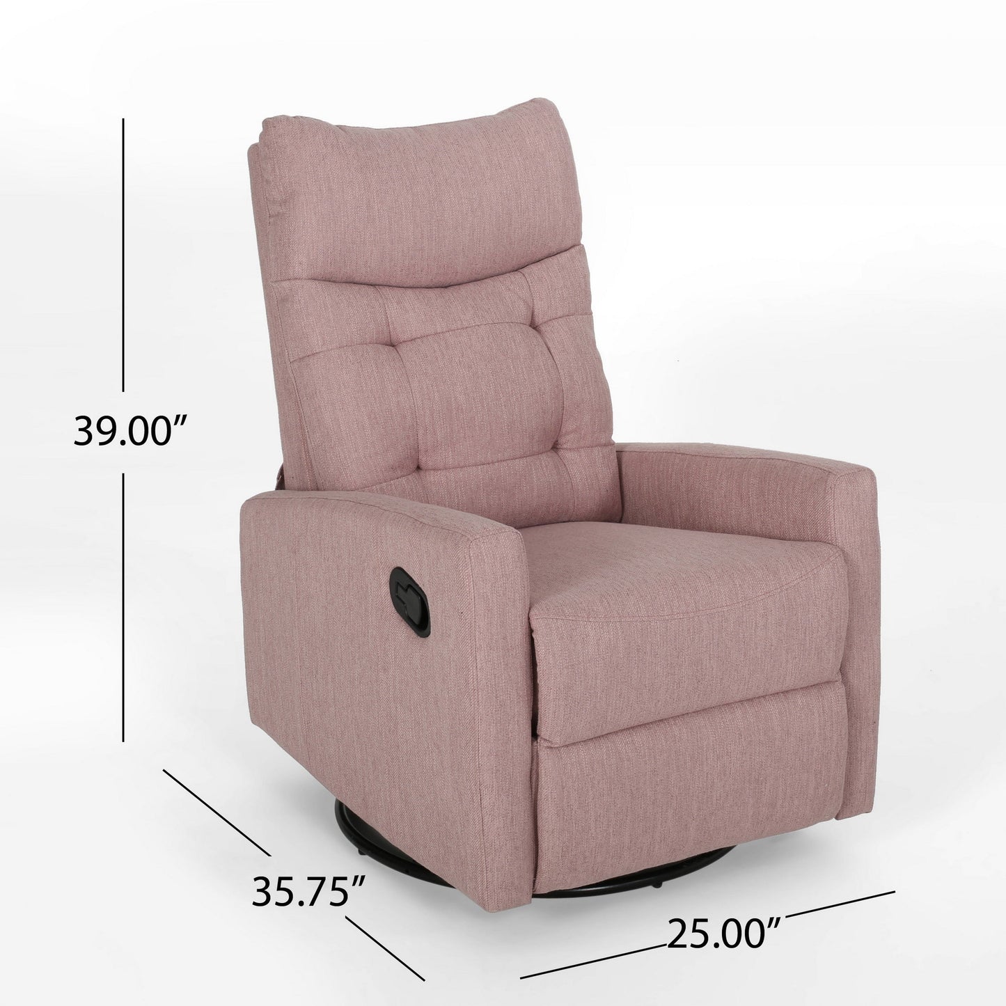 Fauteuil inclinable pivotant avec dossier relevable, tissu capitonné rose poudré