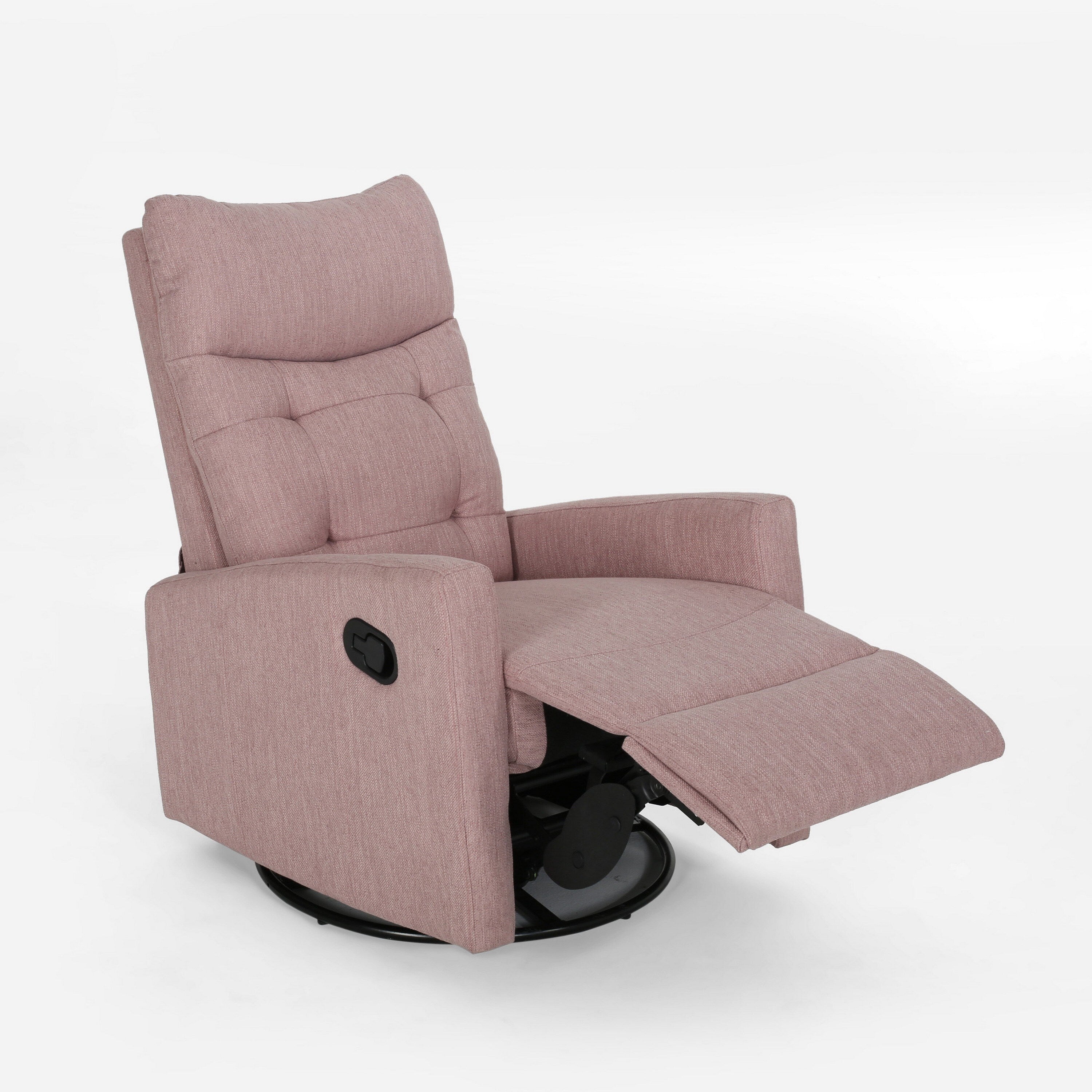 Fauteuil inclinable pivotant avec dossier relevable, tissu capitonné rose poudré