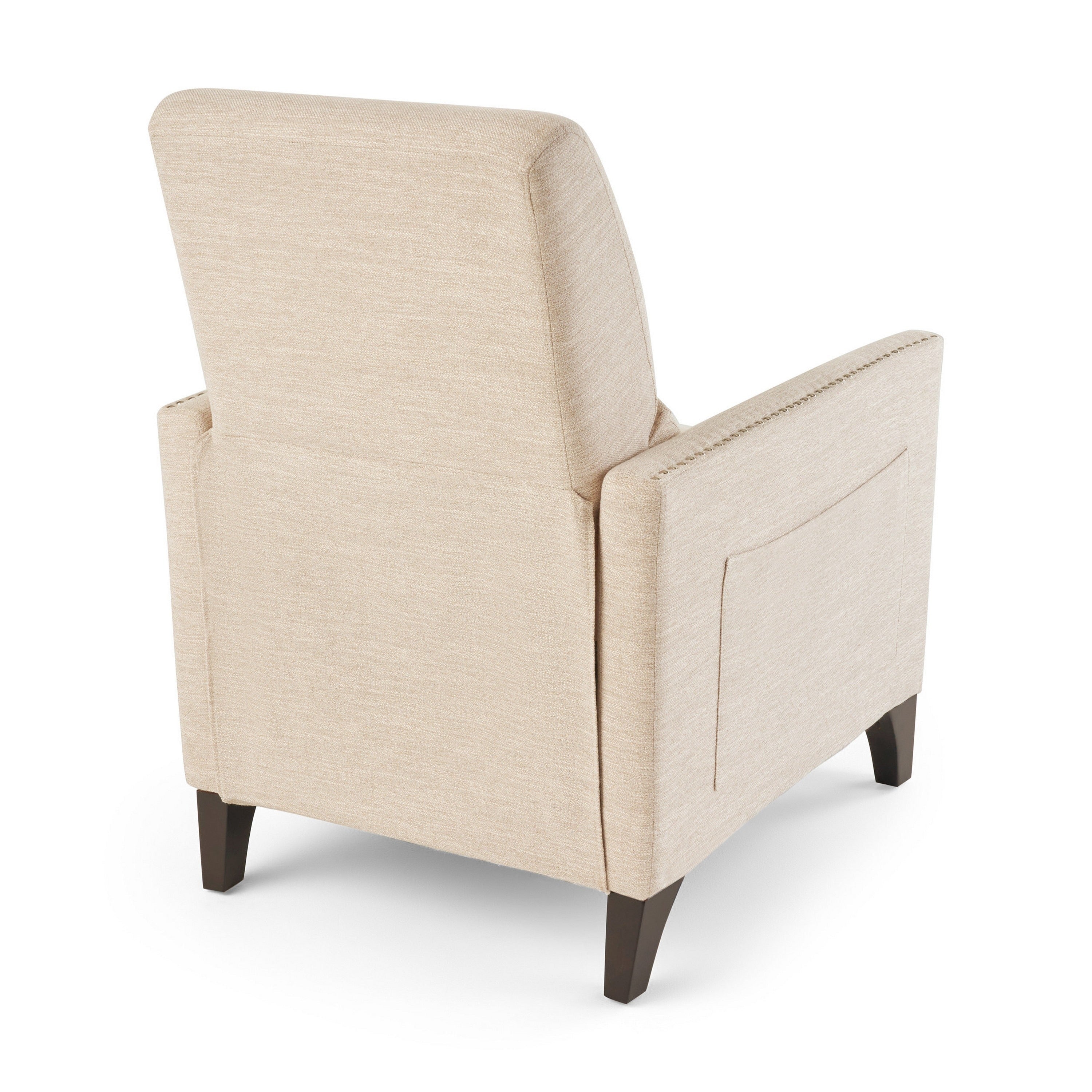 Fauteuil inclinable manuel à dossier relevable, garniture cloutée, tissu beige