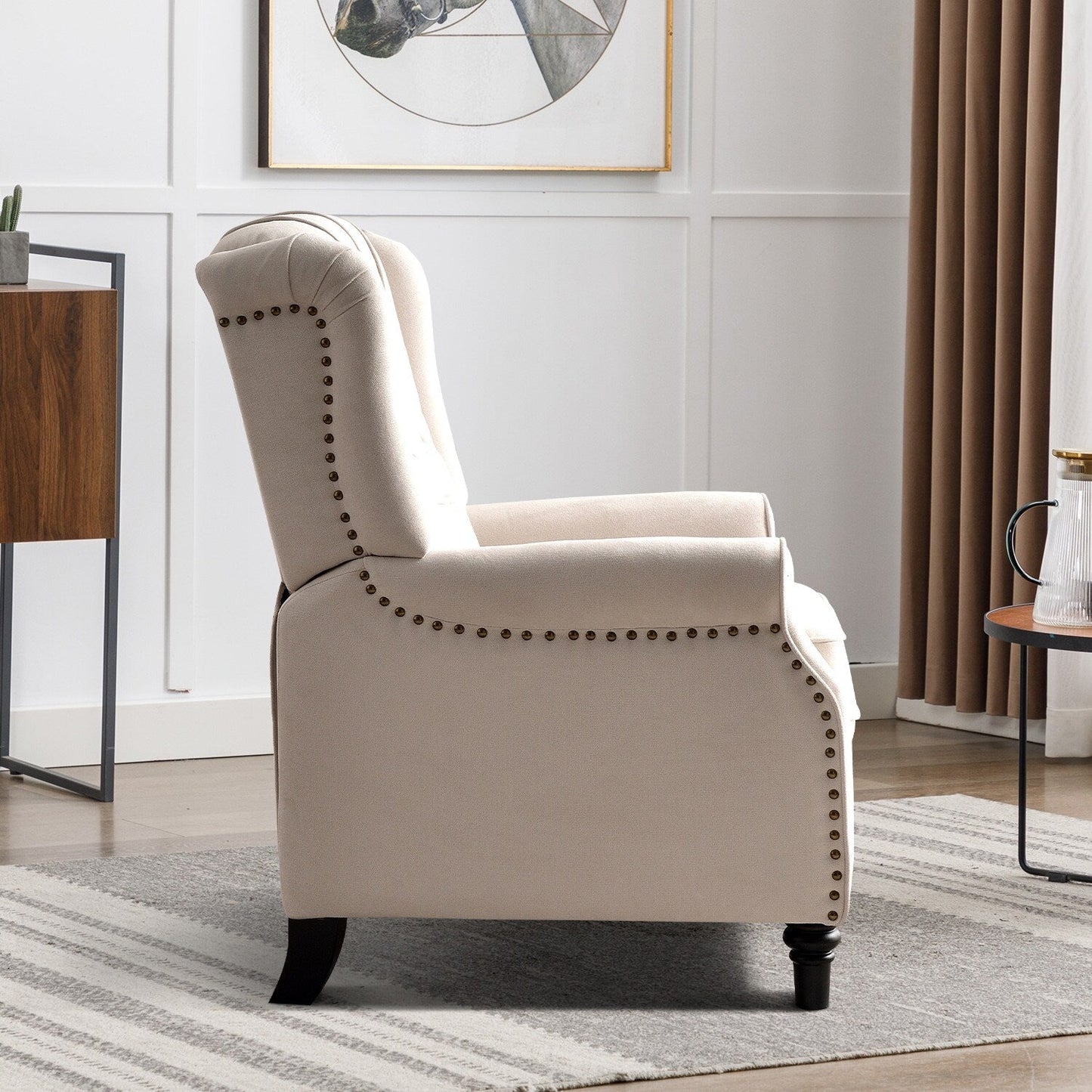 Fauteuil inclinable avec dossier capitonné et pieds en bois