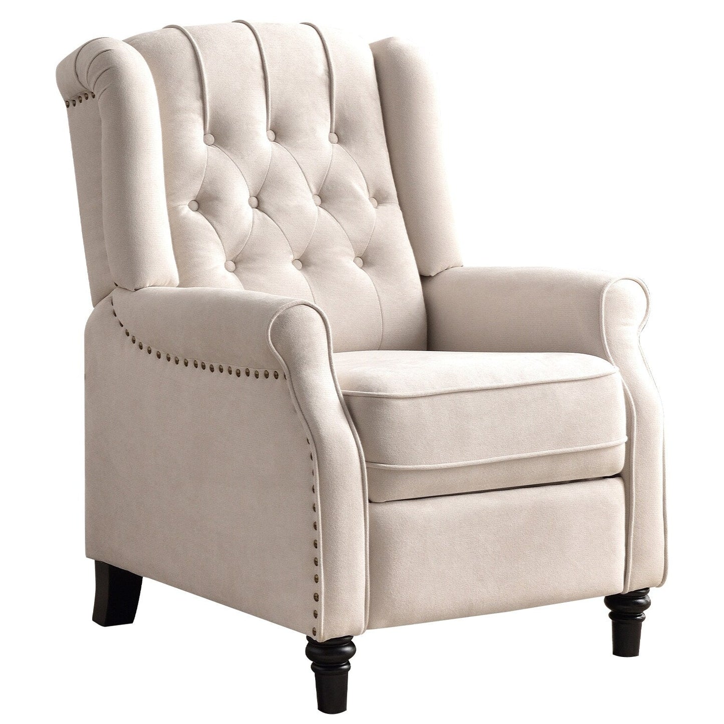 Fauteuil inclinable avec dossier capitonné et pieds en bois