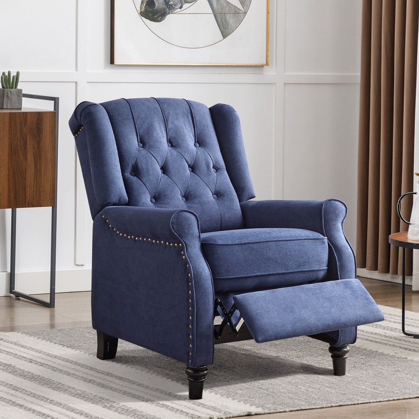 Fauteuil inclinable avec dossier capitonné et pieds en bois