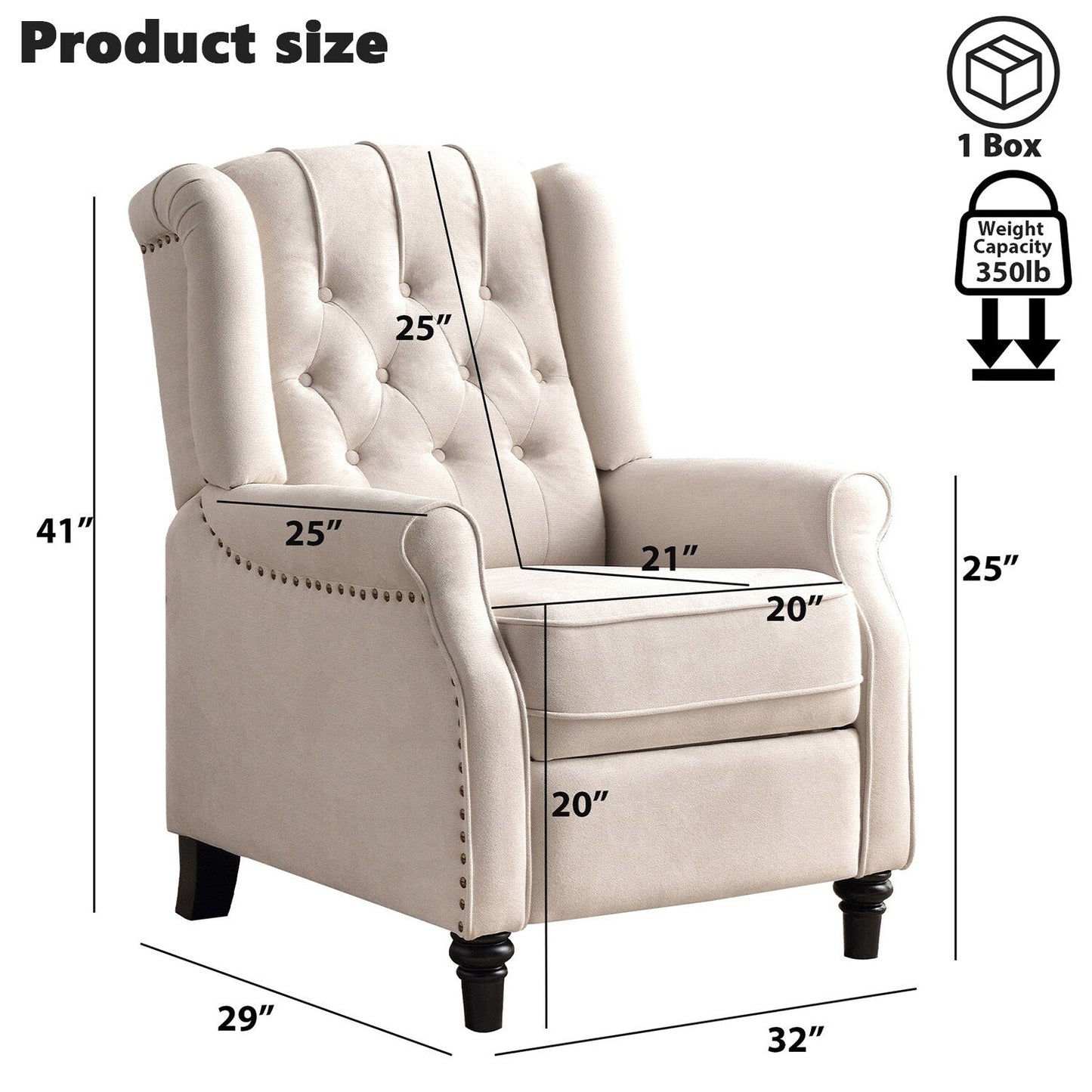 Fauteuil inclinable avec dossier capitonné et pieds en bois