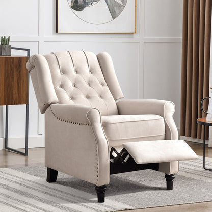 Fauteuil inclinable avec dossier capitonné et pieds en bois