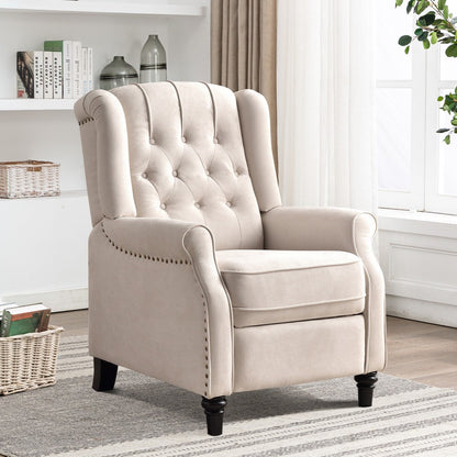 Fauteuil inclinable avec dossier capitonné et pieds en bois