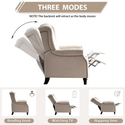 Fauteuil inclinable avec dossier capitonné et pieds en bois