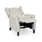 Fauteuil inclinable à dossier relevable, bois de bouleau brun foncé, tissu capitonné beige