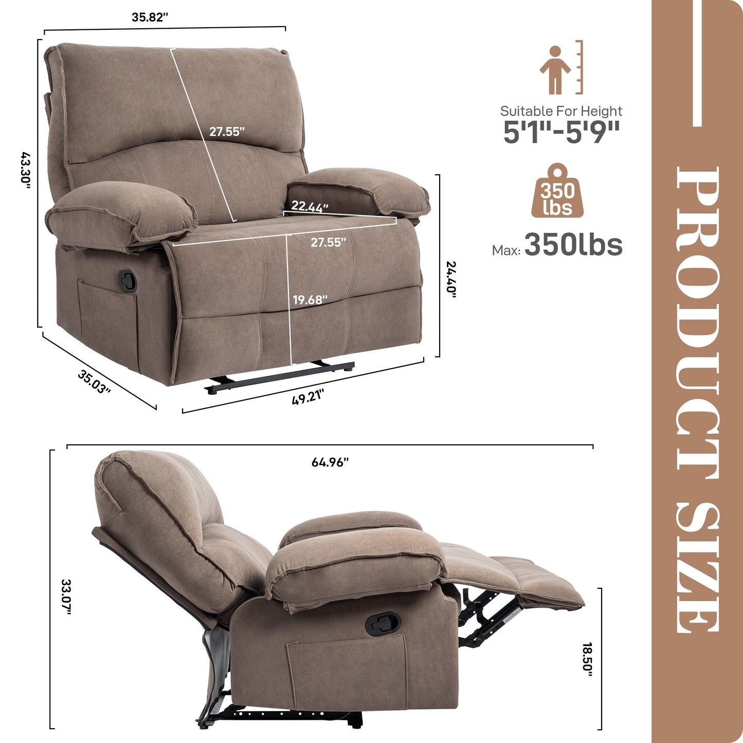 Fauteuil inclinable avec coussin de massage et siège large