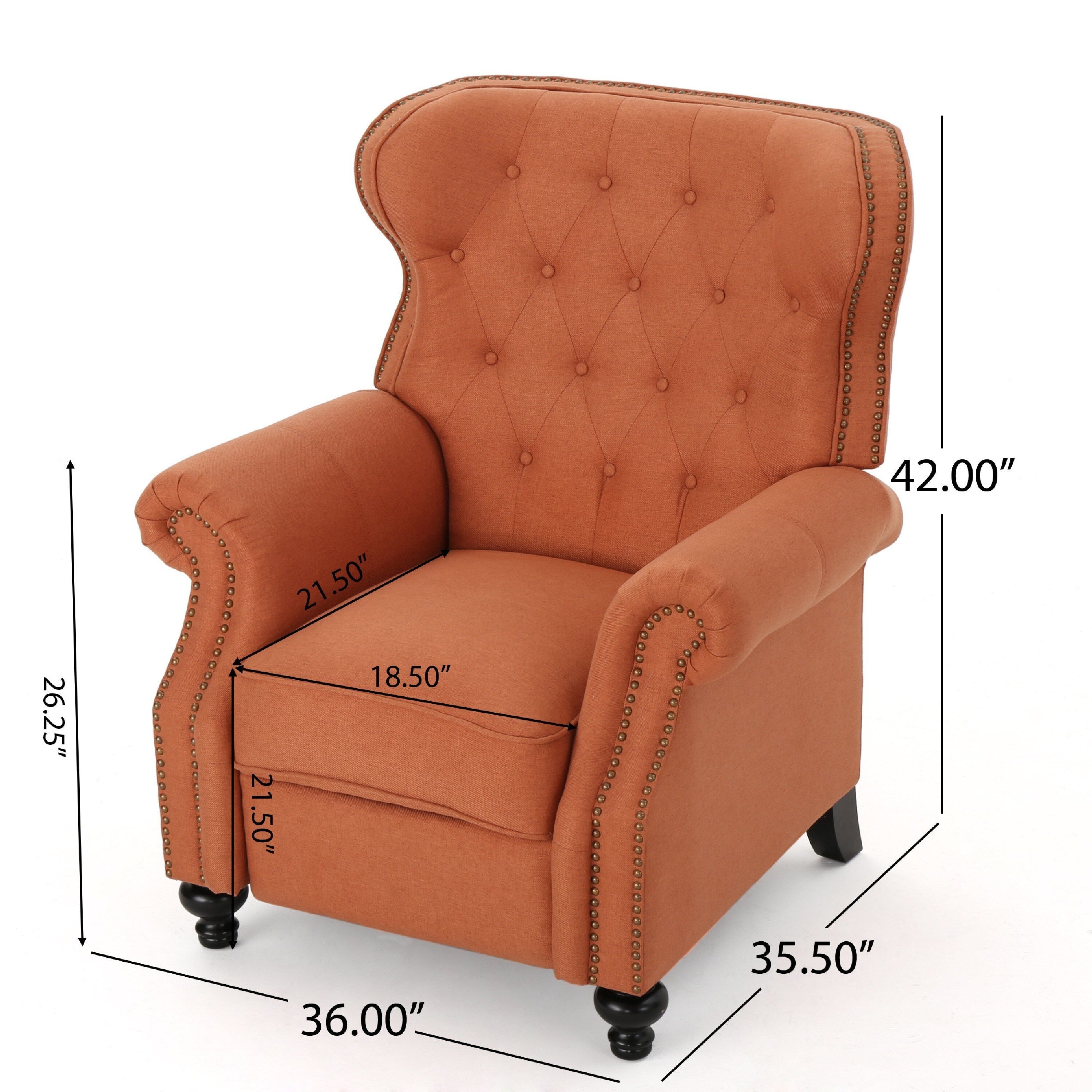 Fauteuil inclinable manuel Pushback, dossier capitonné, accoudoirs roulés, orange