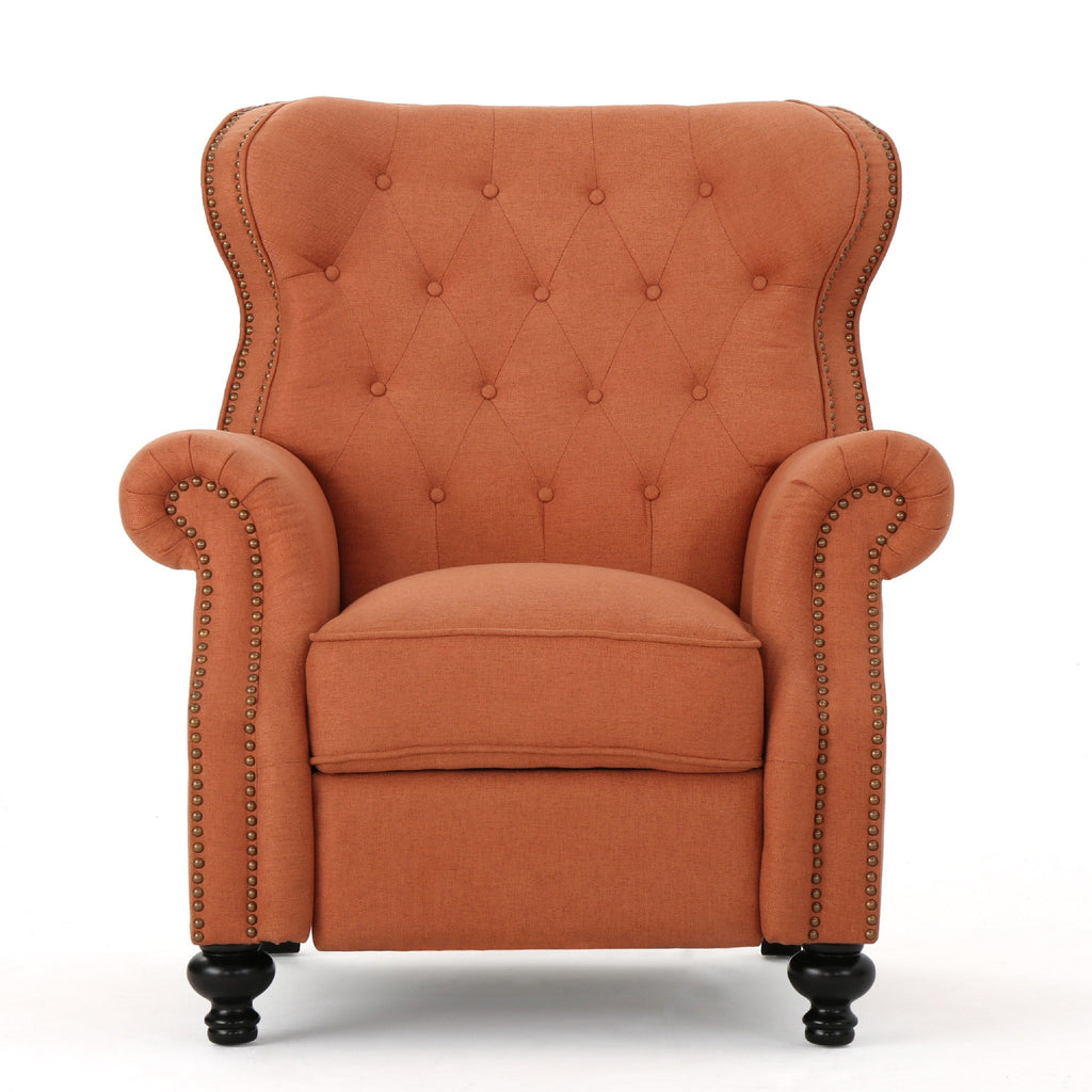 Fauteuil inclinable manuel Pushback, dossier capitonné, accoudoirs roulés, orange