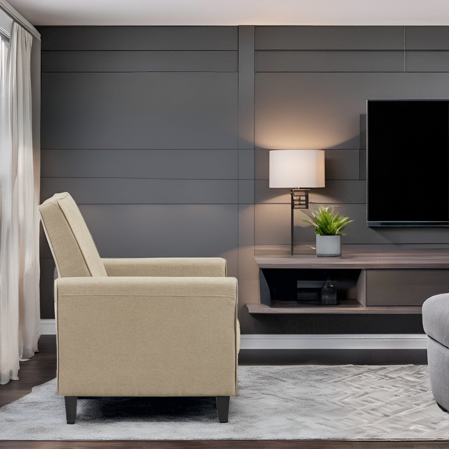 Fauteuil inclinable à dossier bas – Siège de cinéma maison compact avec accoudoirs et repose-pieds réglable, parfait pour les petits espaces