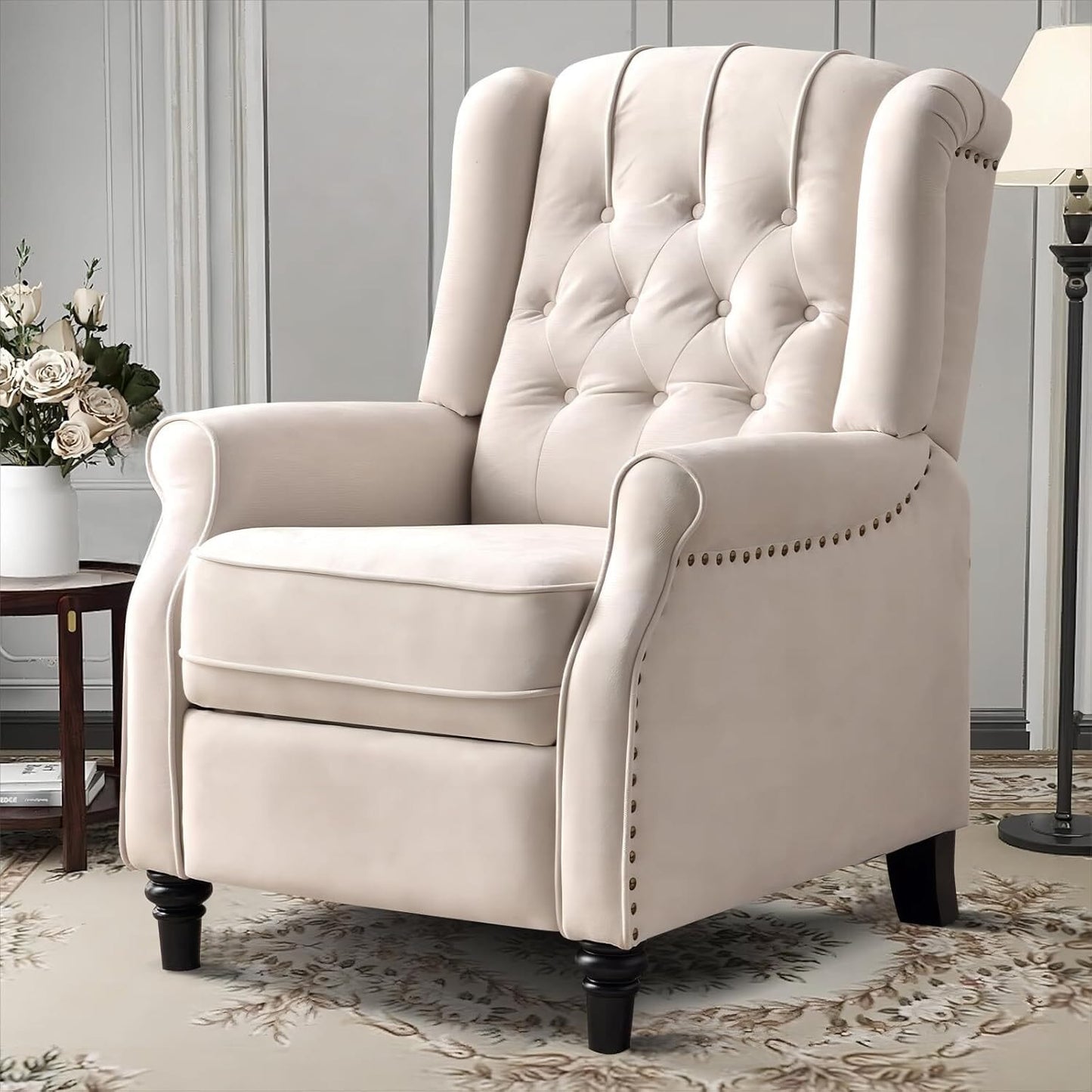 Fauteuil inclinable à dossier relevable, fauteuil en tissu avec décoration rivetée, fauteuil d'appoint simple