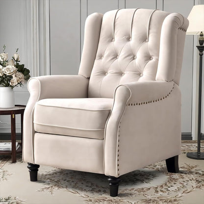 Fauteuil inclinable à dossier relevable, fauteuil en tissu avec décoration rivetée, fauteuil d'appoint simple