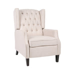 Fauteuil inclinable à dossier relevable, pieds à entretoises, tissu plissé capitonné beige