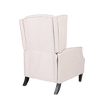 Fauteuil inclinable à dossier relevable, pieds à entretoises, tissu plissé capitonné beige