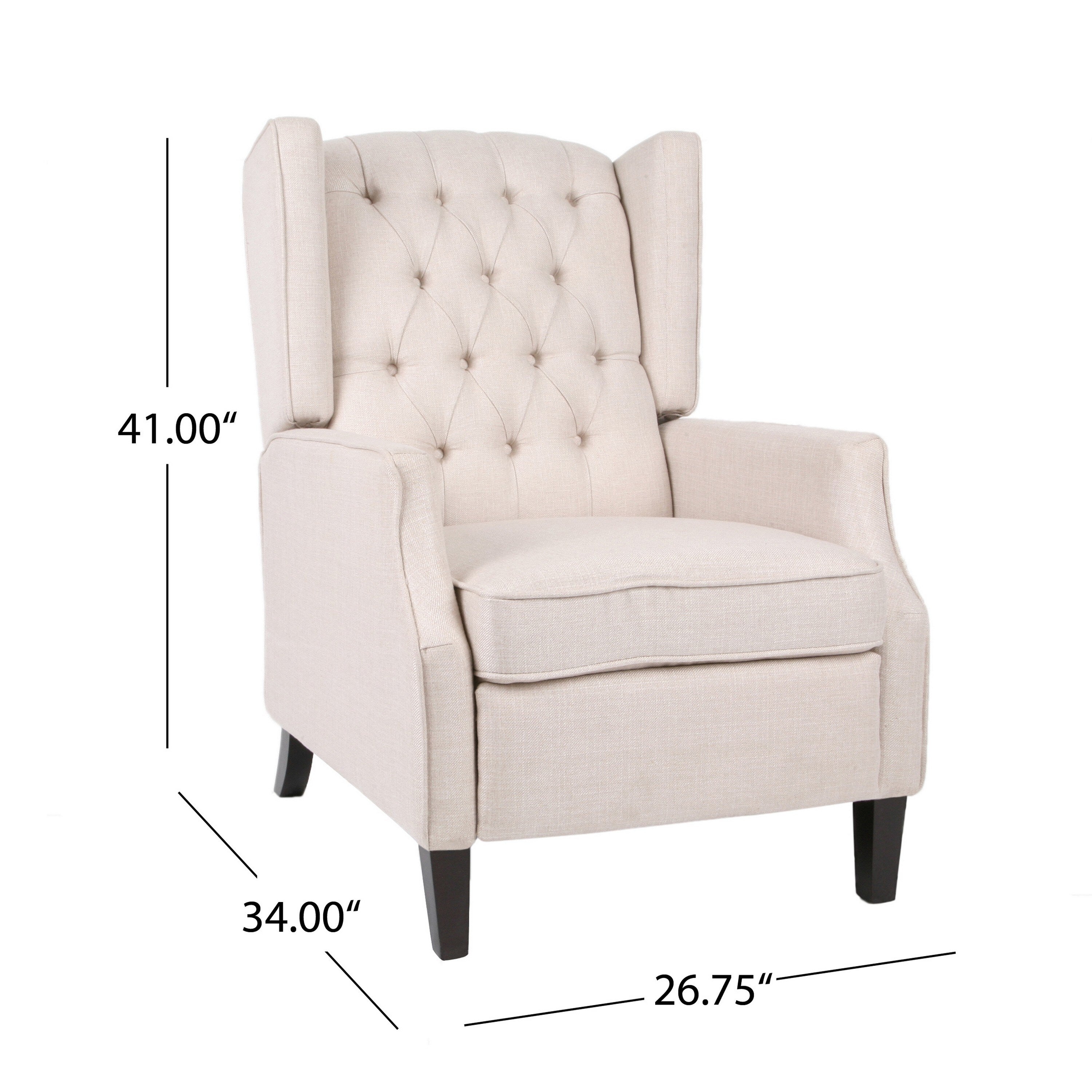 Fauteuil inclinable à dossier relevable, pieds à entretoises, tissu plissé capitonné beige