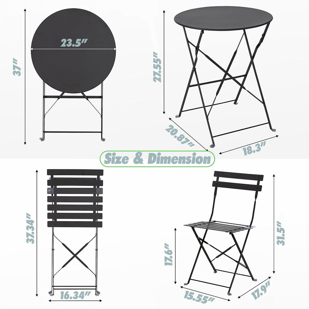 Ensemble bistro pliable en acier 3 pièces Pyramid Home Decor