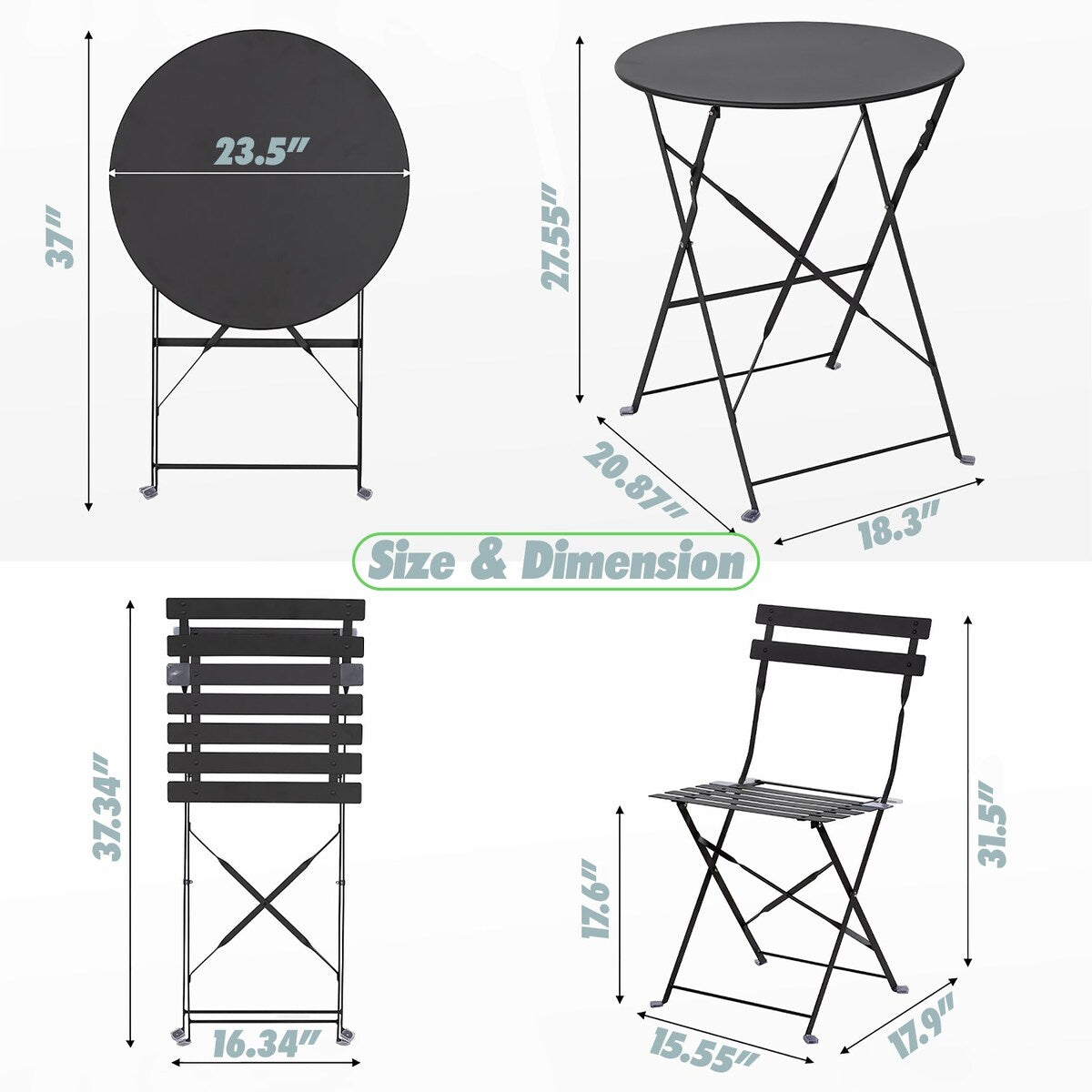 Ensemble bistro pliable en acier 3 pièces Pyramid Home Decor