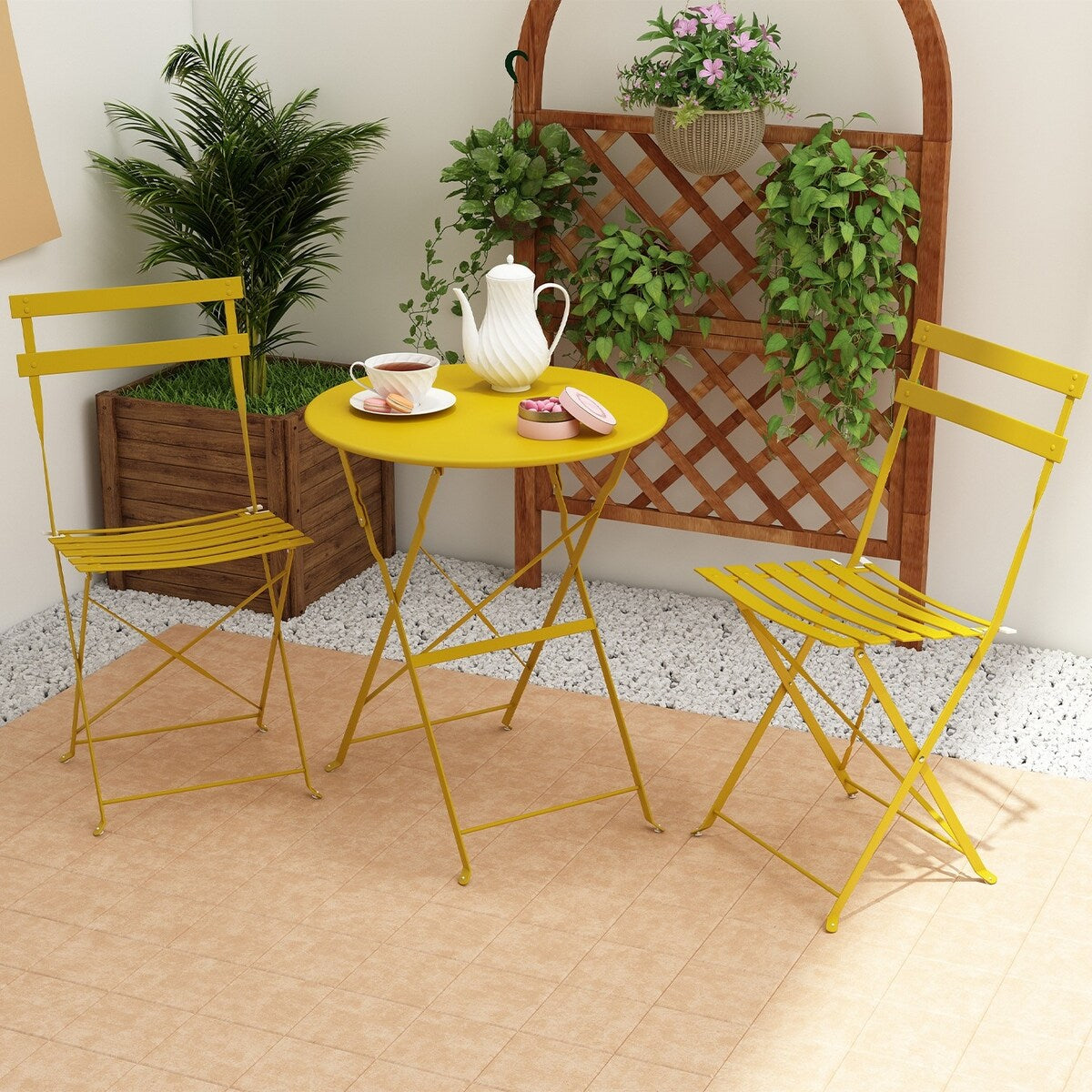 Ensemble bistro pliable en acier 3 pièces Pyramid Home Decor