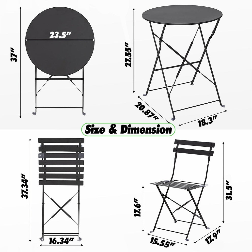 Ensemble bistro pliable en acier 3 pièces Pyramid Home Decor