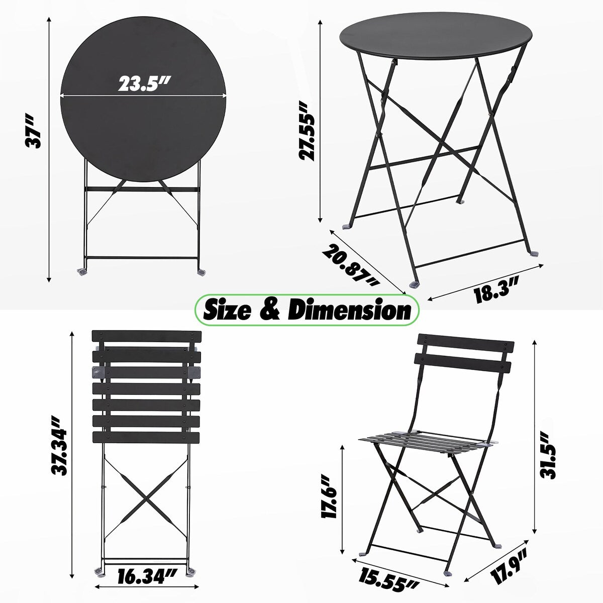 Ensemble bistro pliable en acier 3 pièces Pyramid Home Decor