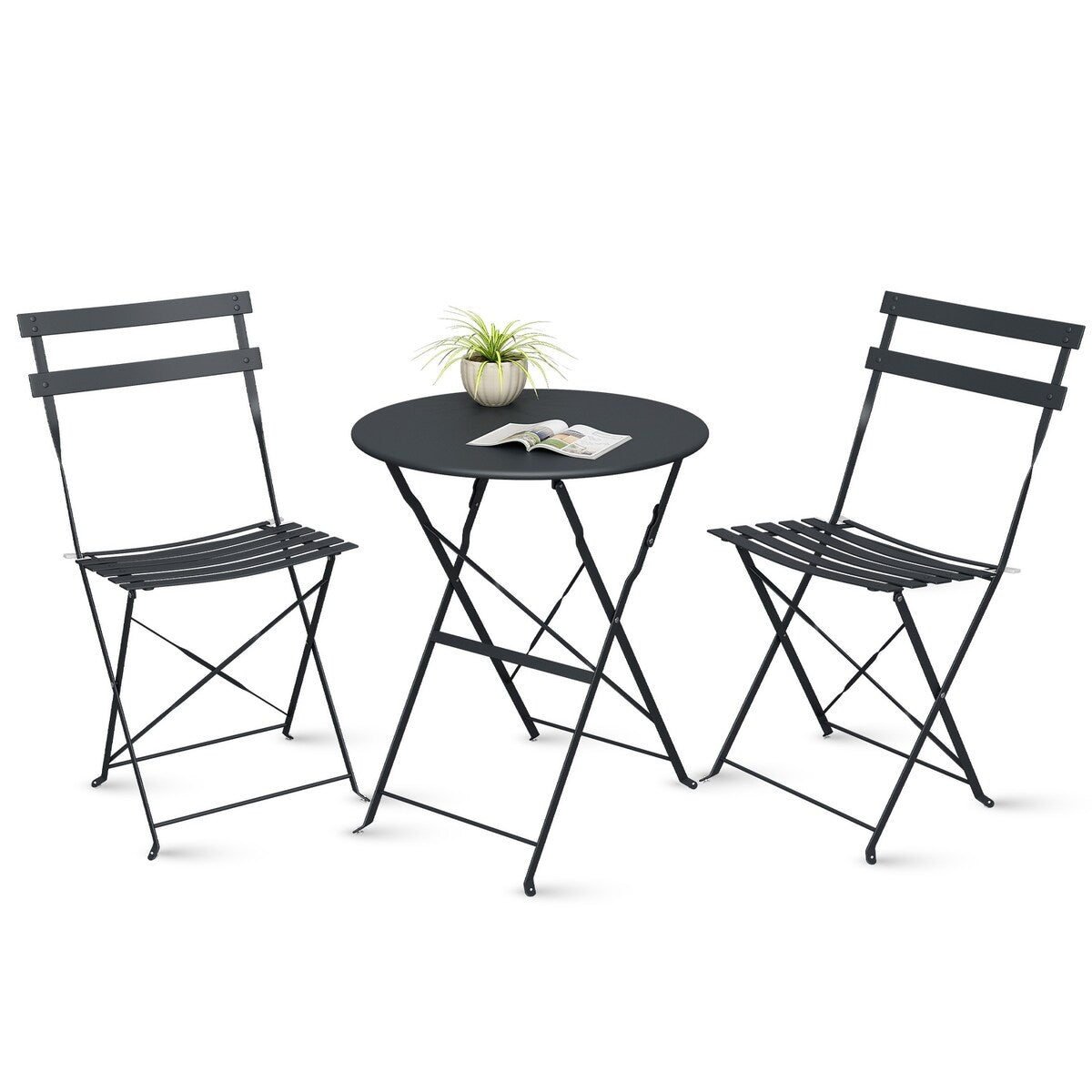 Ensemble bistro pliable en acier 3 pièces Pyramid Home Decor