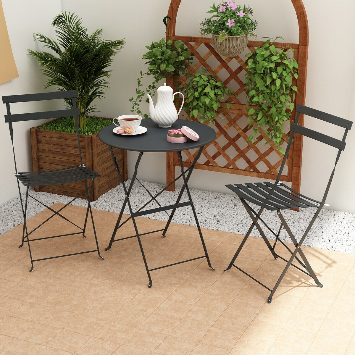 Ensemble bistro pliable en acier 3 pièces Pyramid Home Decor