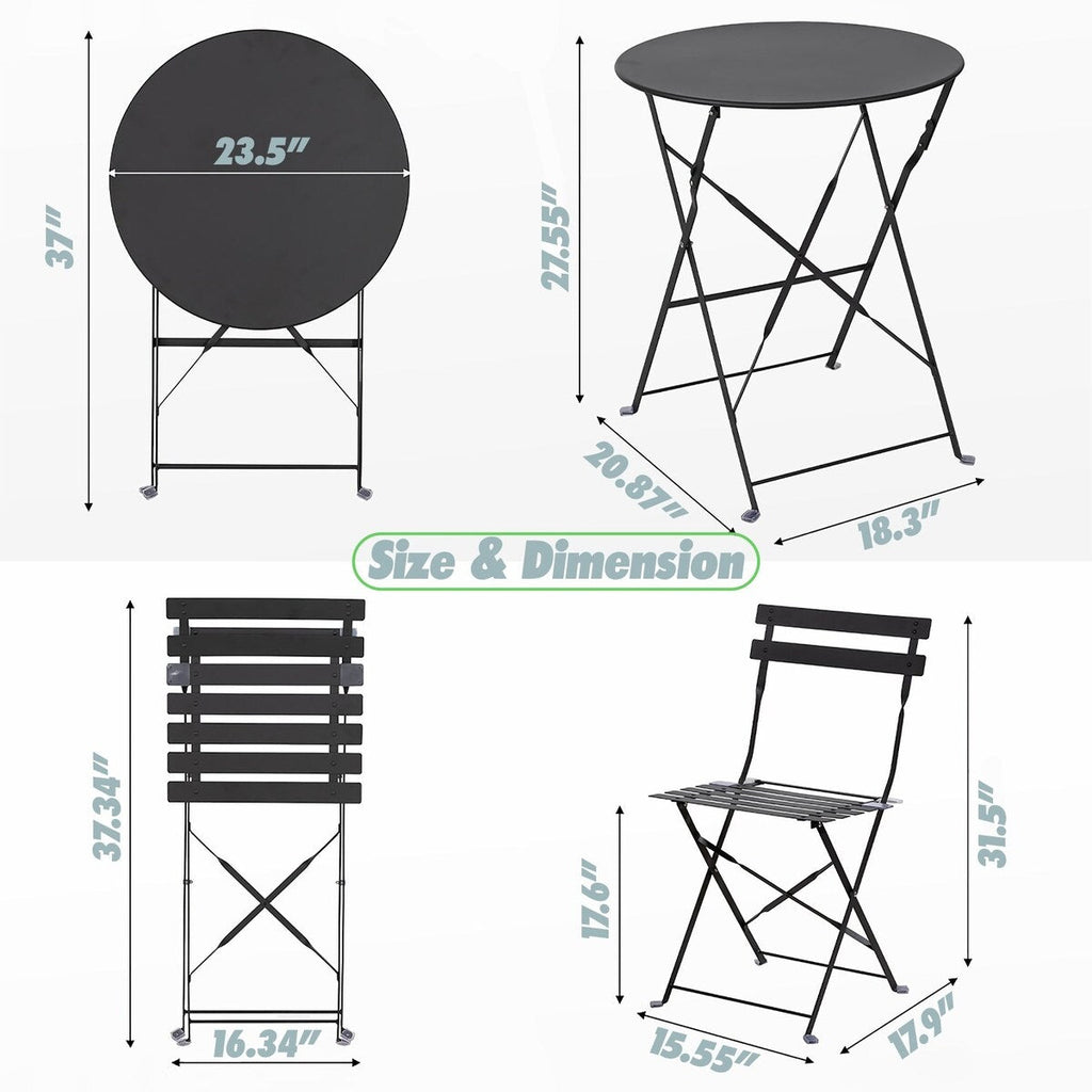 Ensemble bistro pliable en acier 3 pièces Pyramid Home Decor