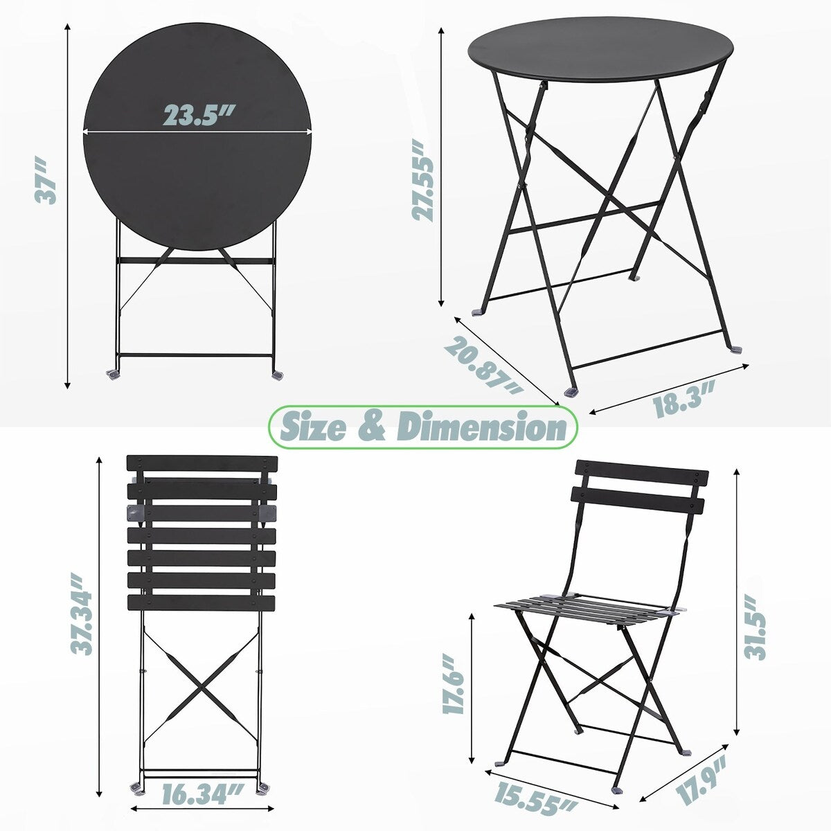 Ensemble bistro pliable en acier 3 pièces Pyramid Home Decor