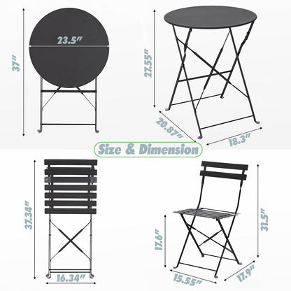 Ensemble bistro pliable en acier 3 pièces Pyramid Home Decor