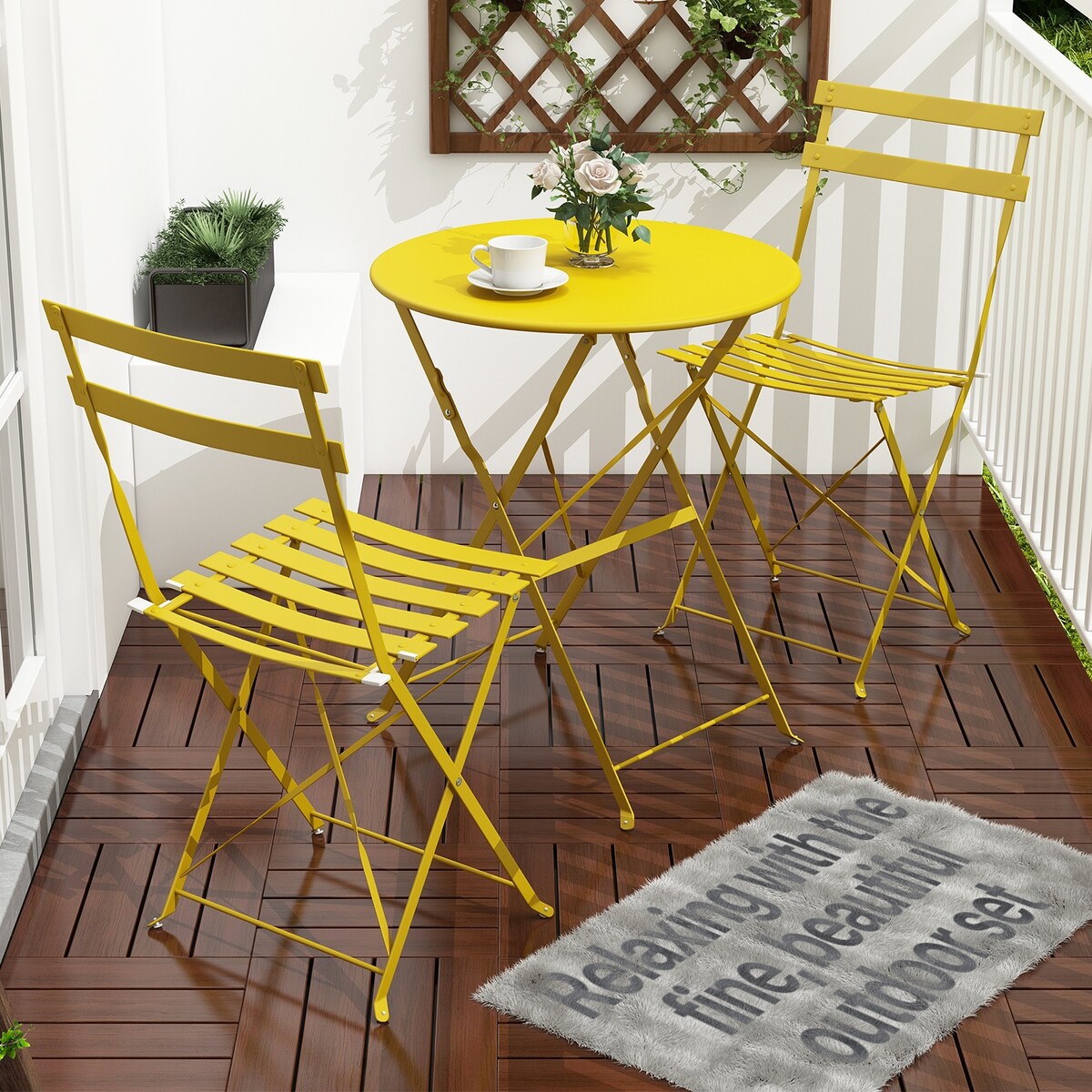 Ensemble bistro pliable en acier 3 pièces Pyramid Home Decor