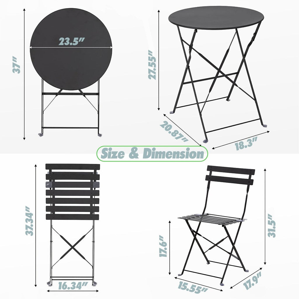 Ensemble bistro pliable en acier 3 pièces Pyramid Home Decor